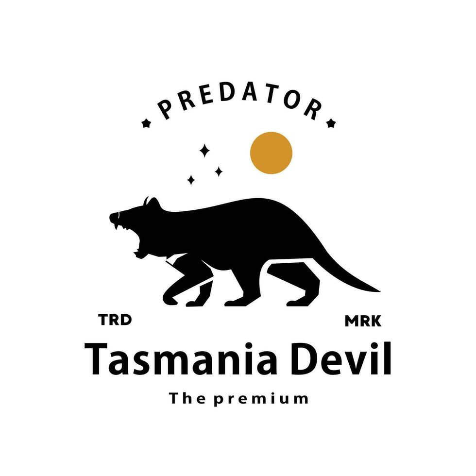 årgång retro hipster tasmania jäkel logotyp vektor översikt silhuett konst ikon