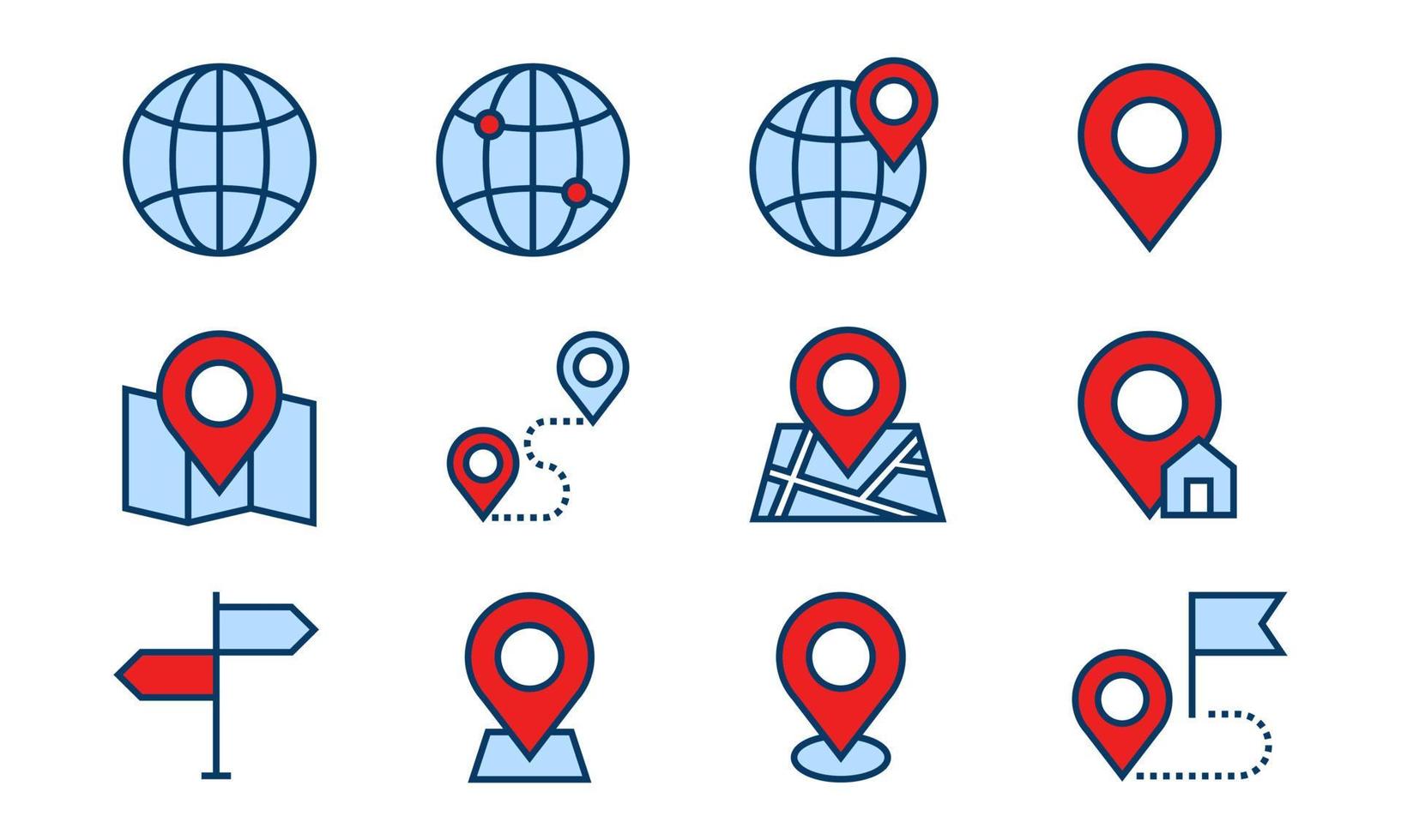 Navigations- und Kartenrichtungssymbol. Navigator-App-Symbolelement wie Locator, Karte und Route. perfekt für Design-Icon-Element der GPS-Benutzeroberfläche. vektor