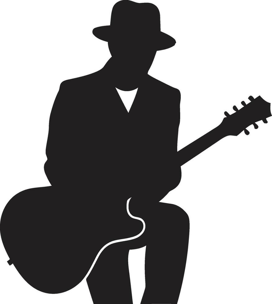klimpern Serenade Musiker ikonisch Emblem akustisch Aura Gitarrist Logo Vektor