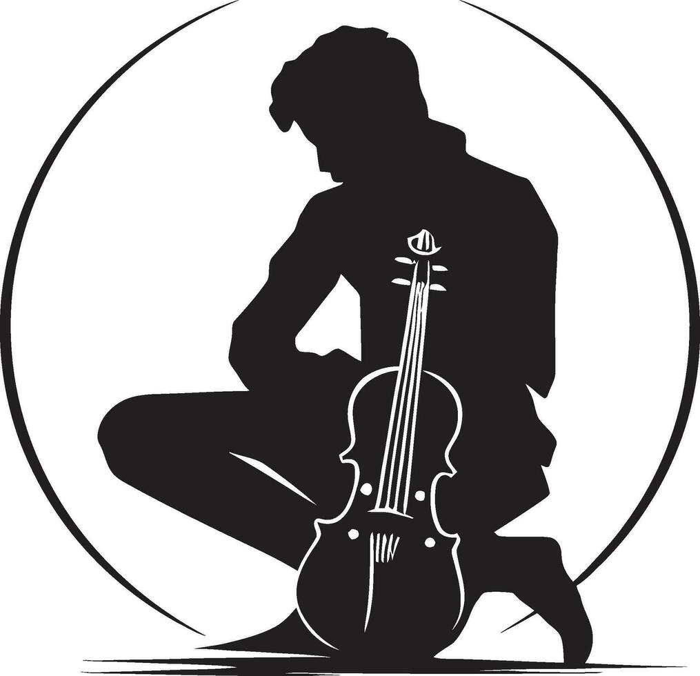 strumming serenad gitarr spelare emblem design akustisk aura musiker ikon design vektor