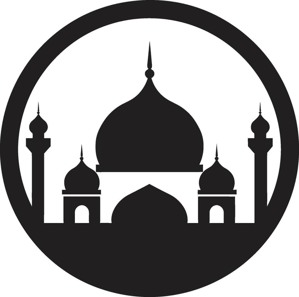 paradiesisch Oase emblematisch Moschee Design Minarett Majestät Moschee Logo Symbol vektor