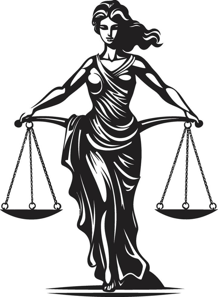 symbolisch Gelassenheit Dame von Gerechtigkeit Emblem Waage Souveränität Gerechtigkeit Dame Symbol vektor