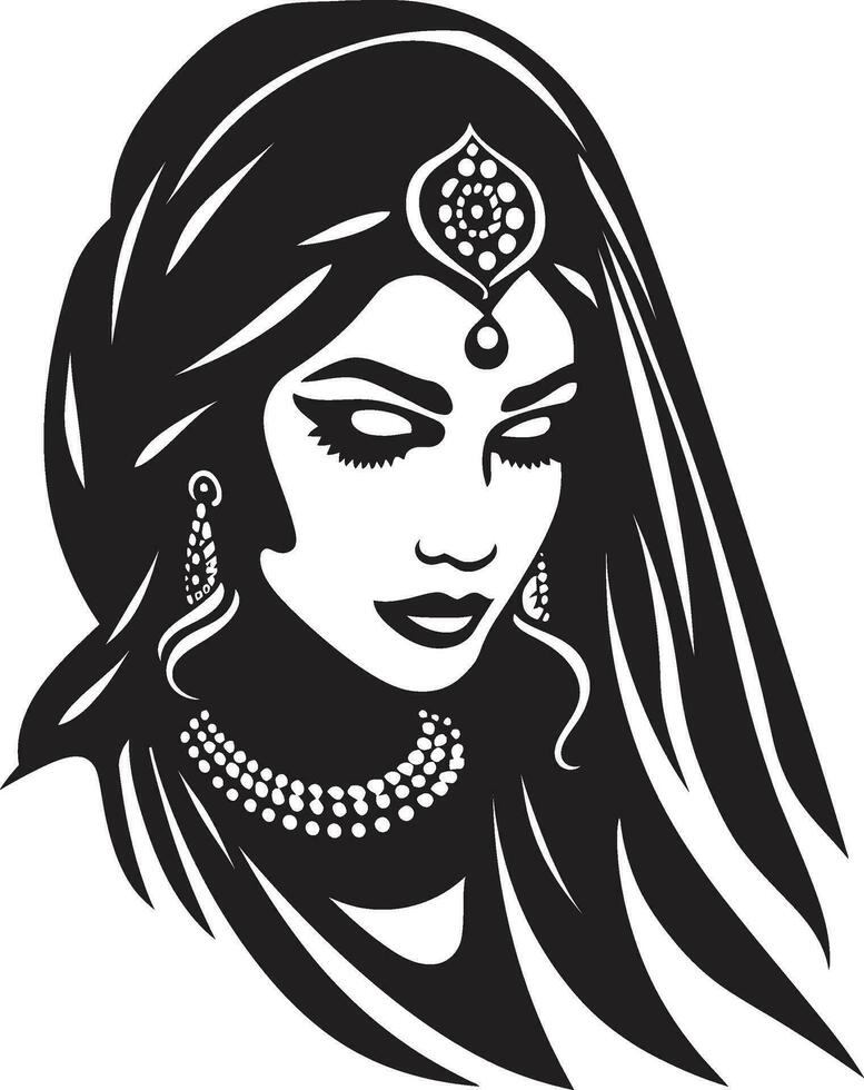 kulturell Charisma Hochzeit Frau Vektor festlich Putz indisch Braut Emblem
