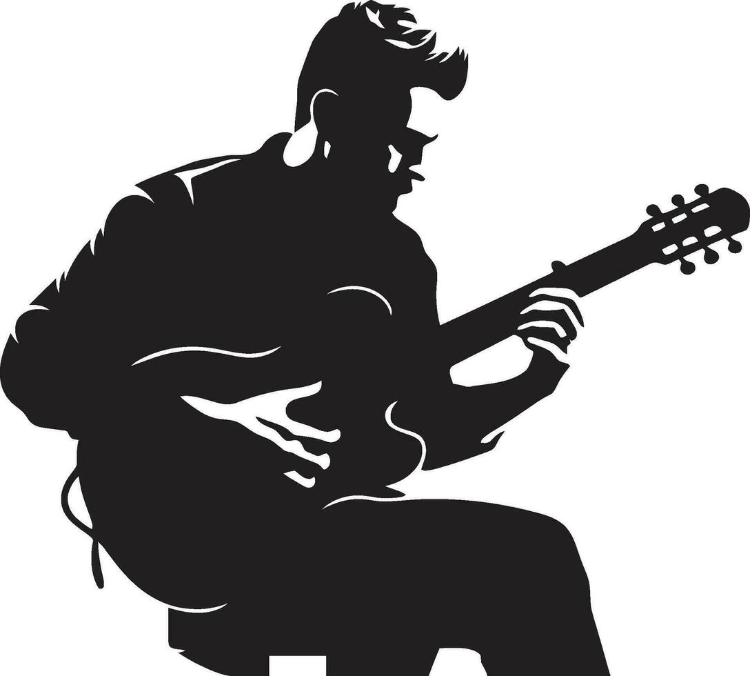 rhythmisch Nachhall Musiker Emblem Design Serenade Gelassenheit Gitarre Spieler Vektor Symbol