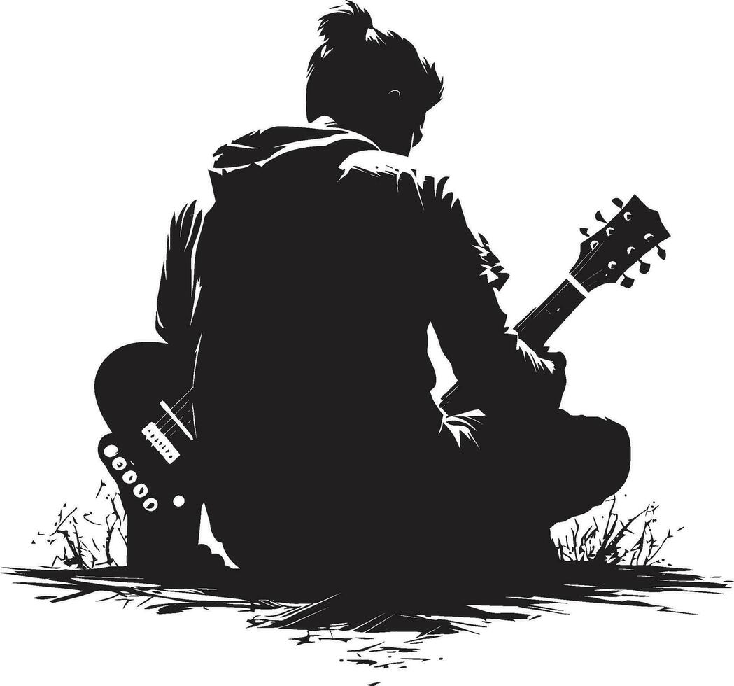 melodisch Muse Musiker Logo Vektor Serenade Stil Gitarrist Emblem Design