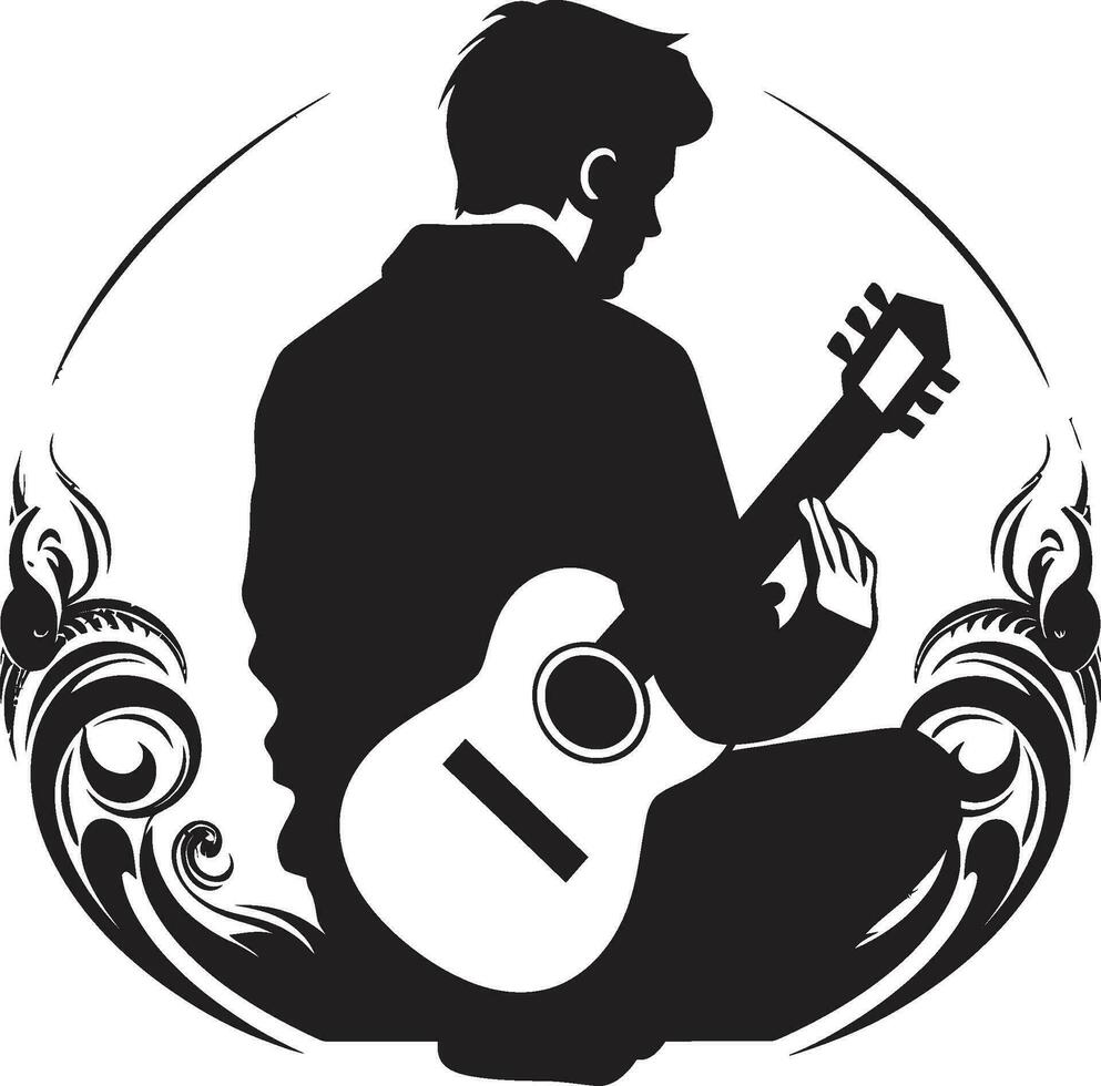 harmonisk harmoni musiker emblem design melodi tillverkare gitarr spelare ikon vektor