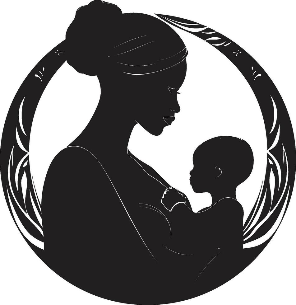 omhuldade förbindelse ikoniska design moderlig kärlek kvinna och barn logotyp vektor