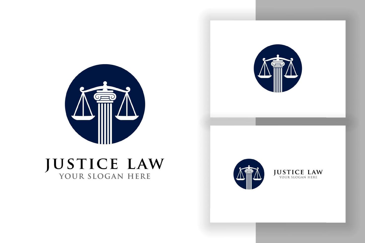 Logo-Design-Vorlage für Justizgesetze. Anwalt Logo-Vektor-Design. Skalen und Säulenvektorillustrationslogo im Kreis vektor