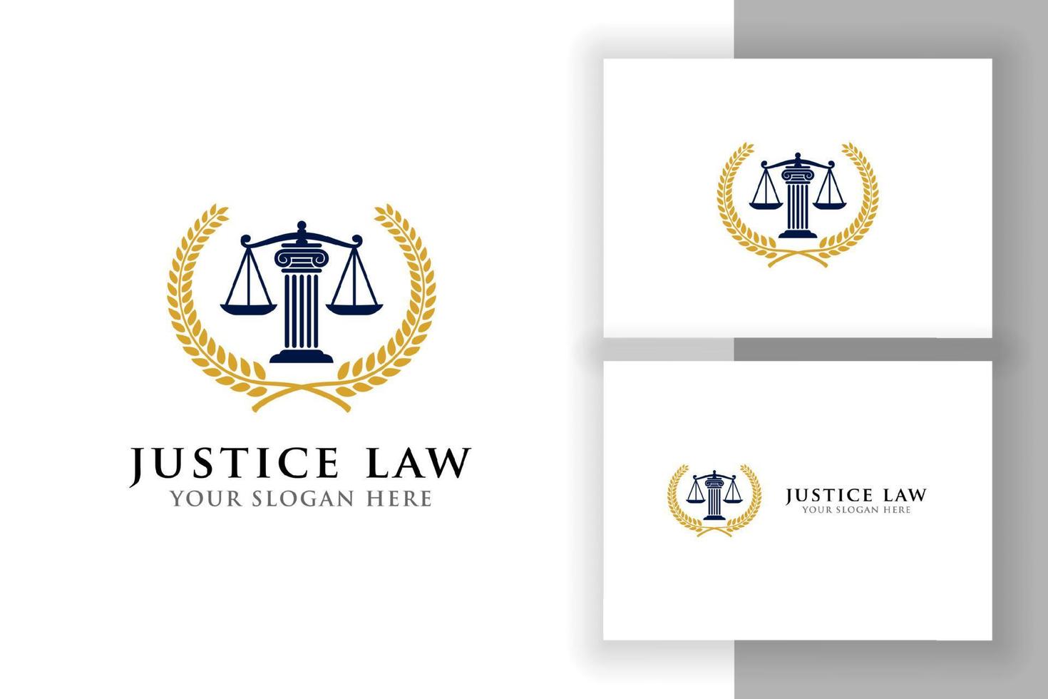 Emblem der Logo-Design-Vorlage für das Justizrecht. Anwalt Logo-Vektor-Design. Waage und Säule der Gerechtigkeitsvektorillustration vektor