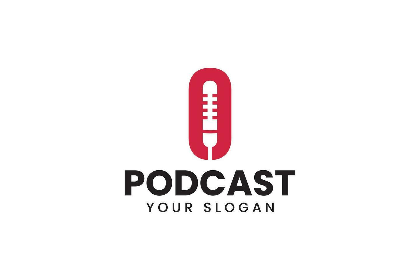 podcast med siffra 0 och mikrofon form logotyp design för professionell företag vektor