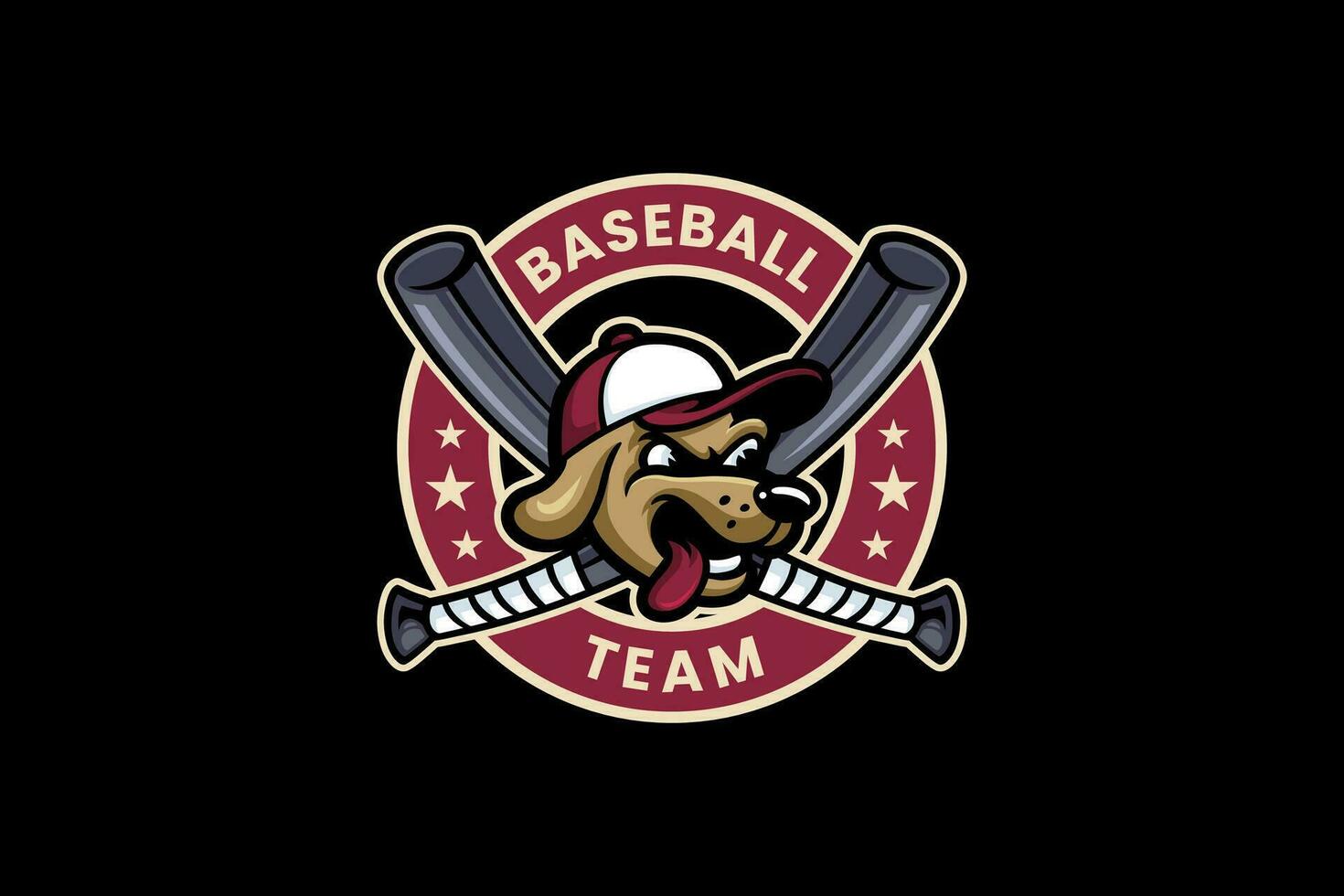 valp hund huvud med går över baseboll fladdermus maskot logotyp för baseboll eller mjuk boll team sport vektor