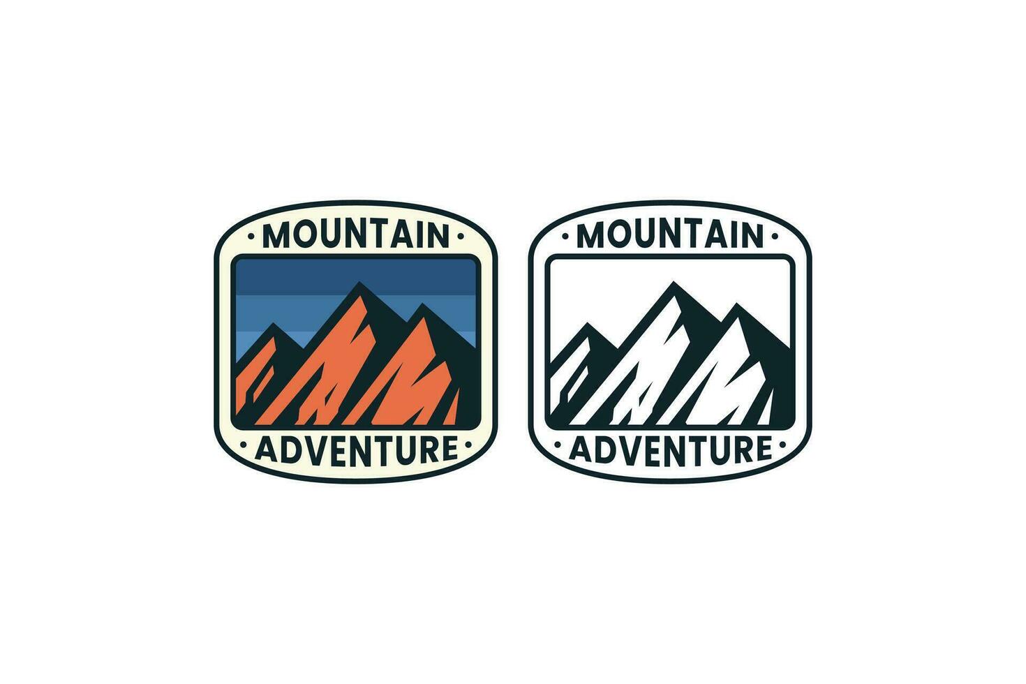 Berg Natur Abzeichen Abenteuer Logo Design mit Blau Himmel auf Rahmen zum Sport und Abenteuer vektor