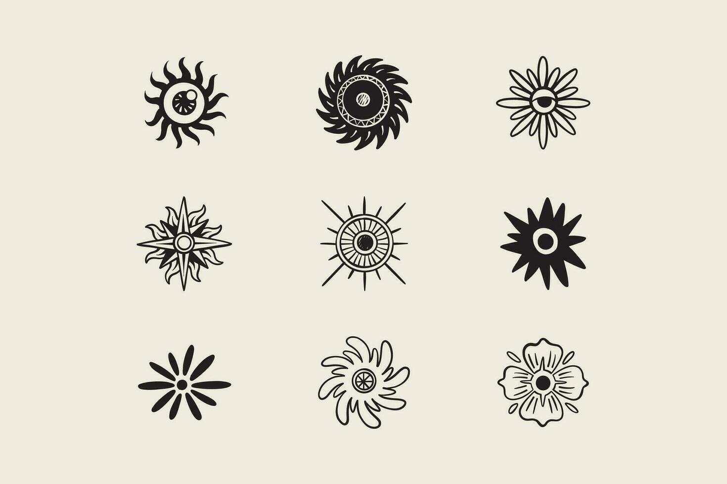 Sonne und Blumen- handgemacht esoterisch retro abstrakt Element Symbol Illustration vektor