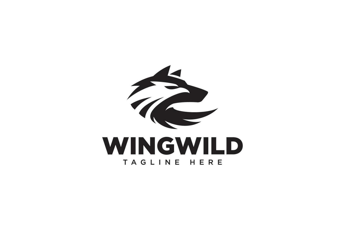 Wolf mit Adler gestalten Negativ Raum Logo Design zum Sport und Spielen Unternehmen vektor