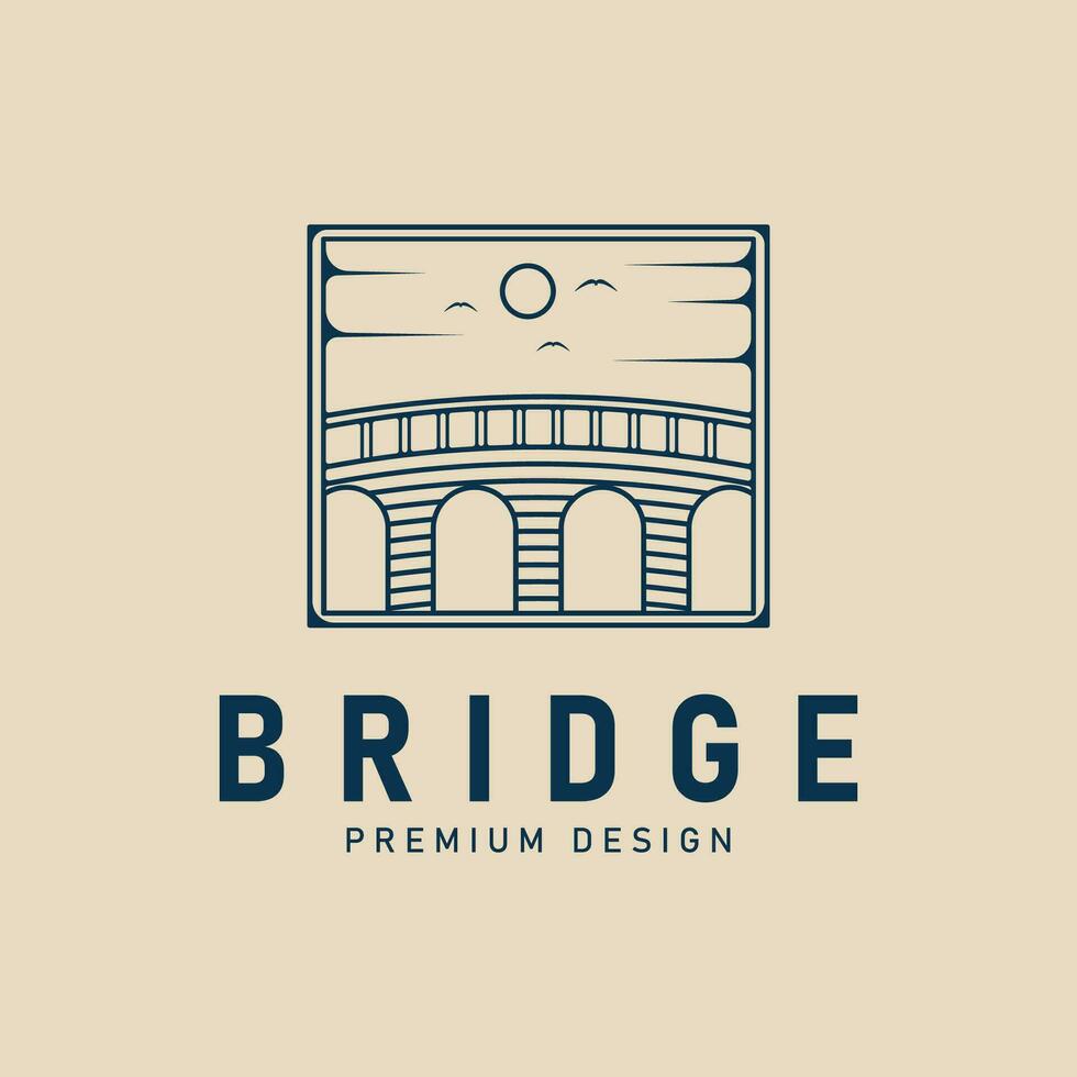 Brücke Linie Kunst Logo minimalistisch, mit Emblem Vektor Illustration Design Vorlage