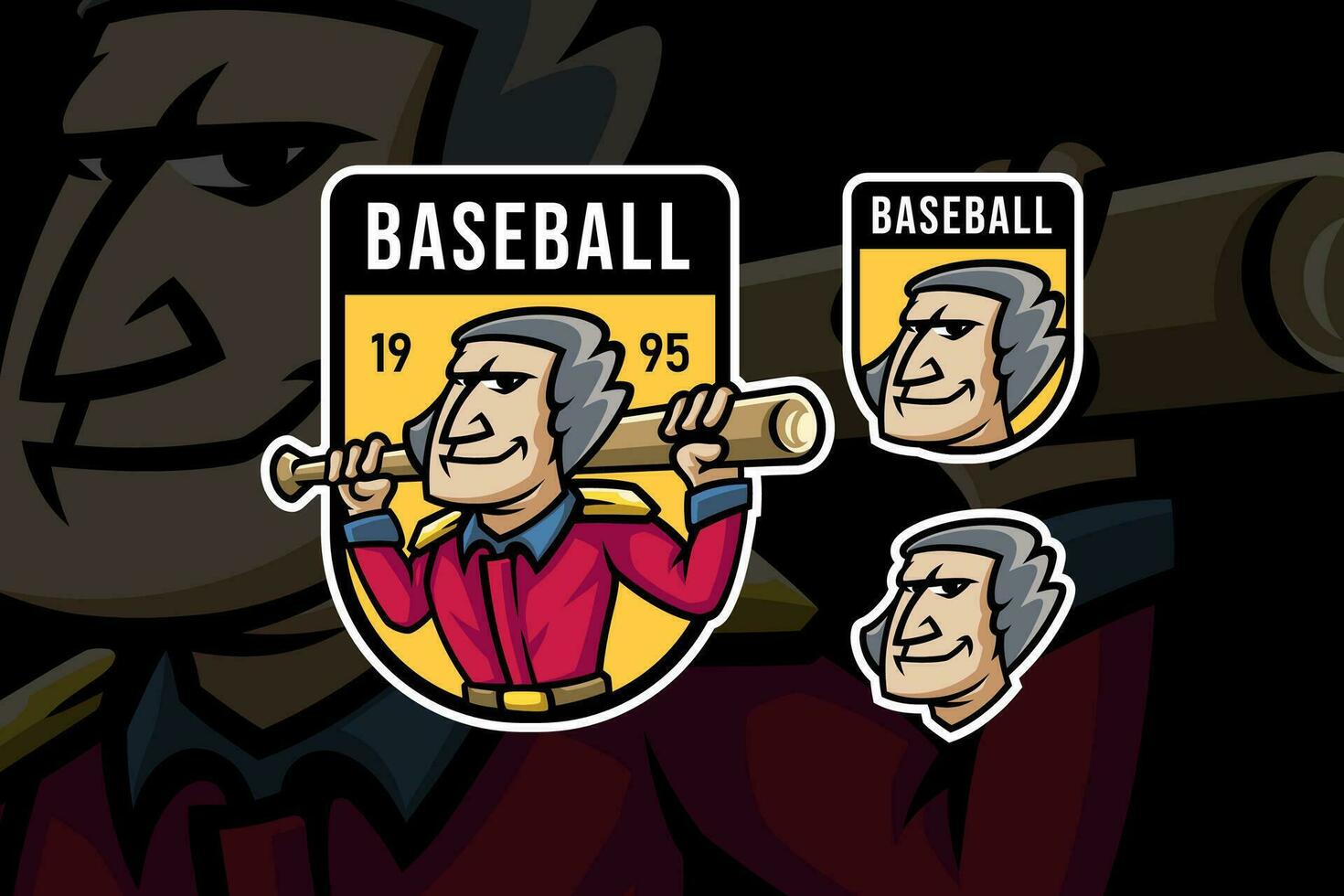 Baseball alt Mann Maskottchen Logo Design Sammlung zum Baseball Mannschaft und Sport vektor