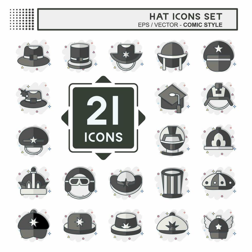 ikon uppsättning hatt. relaterad till Tillbehör symbol. komisk stil. enkel design redigerbar. enkel illustration vektor