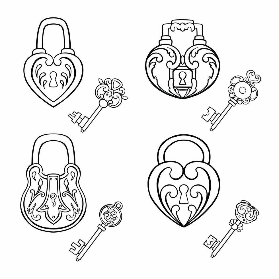 uppsättning av silhuett av teknologisk dörr nyckel, symbol, vektor illustration