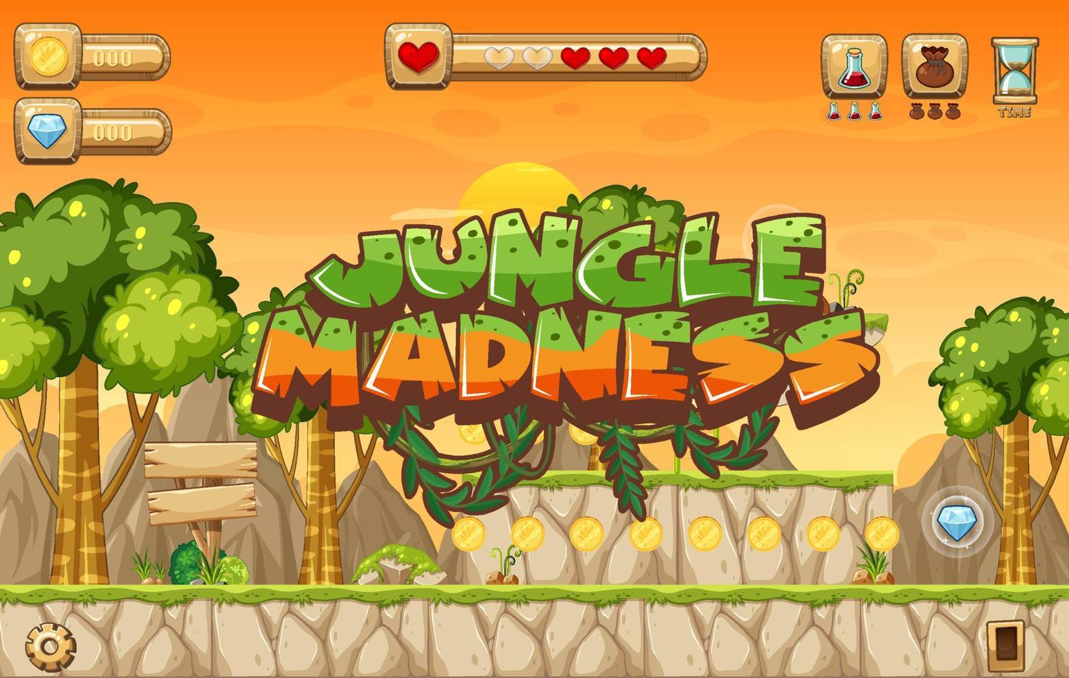 djungel galenskap plattform spel scen mall vektor