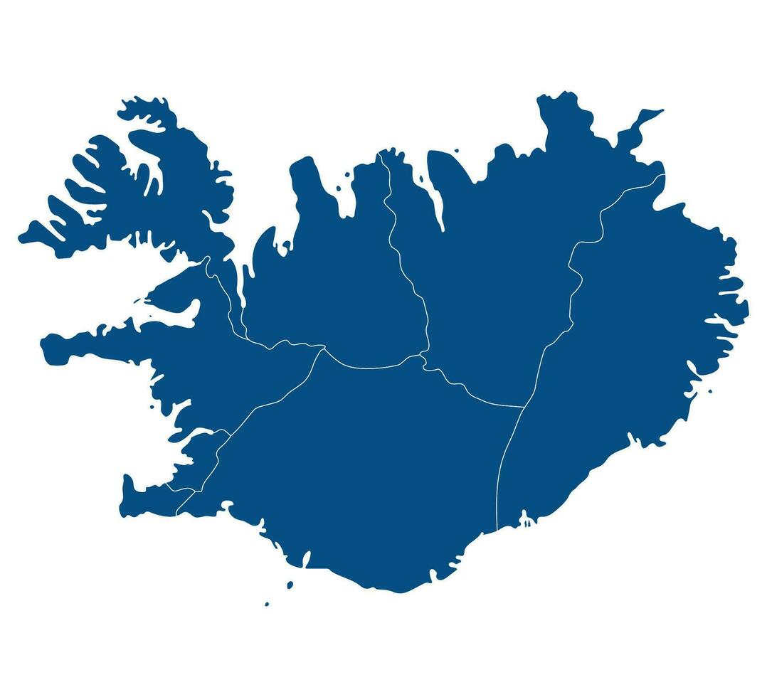 island Karta. Karta av island i administrativ regioner i blå Färg vektor