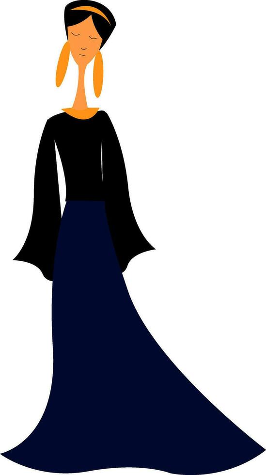 ein elegant Dame tragen ein lange Blau Vintage-Stil Kleid mit golden Ornamente Vektor Farbe Zeichnung oder Illustration