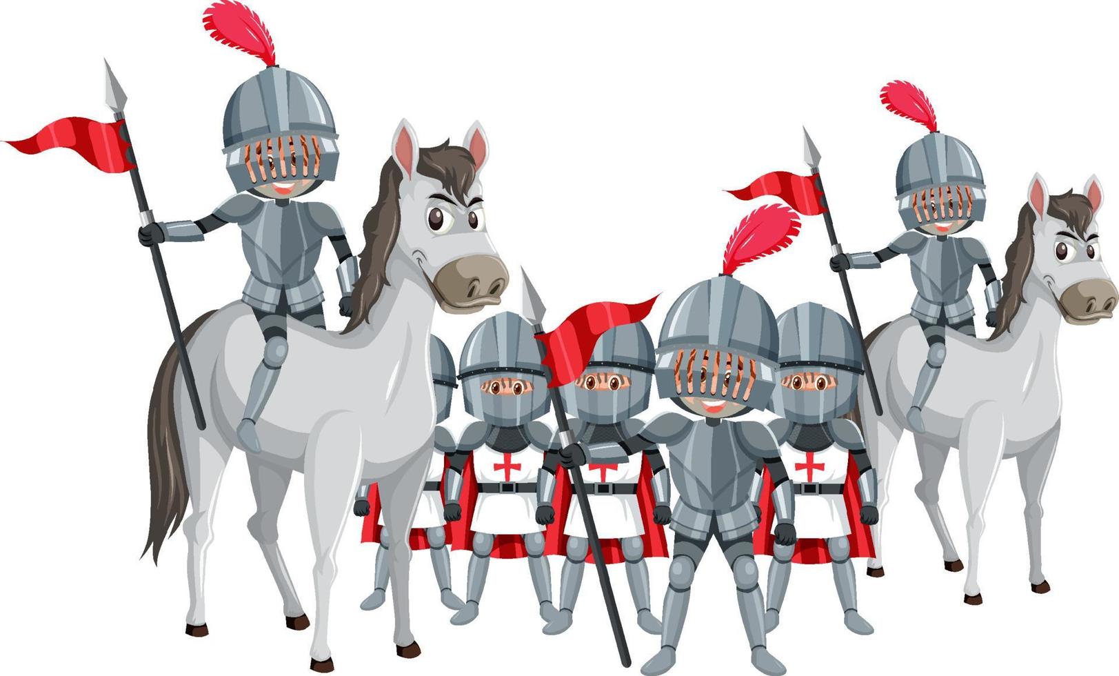 eine Gruppe mittelalterlicher Ritter auf weißem Hintergrund vektor