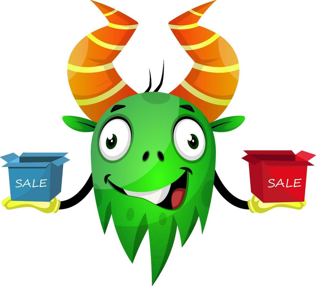 Grün Monster- mit Verkauf Kisten vektor