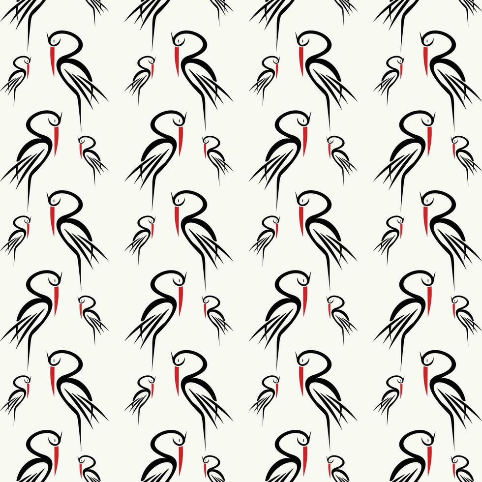 Stehen Storch Vogel wiederholen süß nahtlos Muster Vektor Illustration