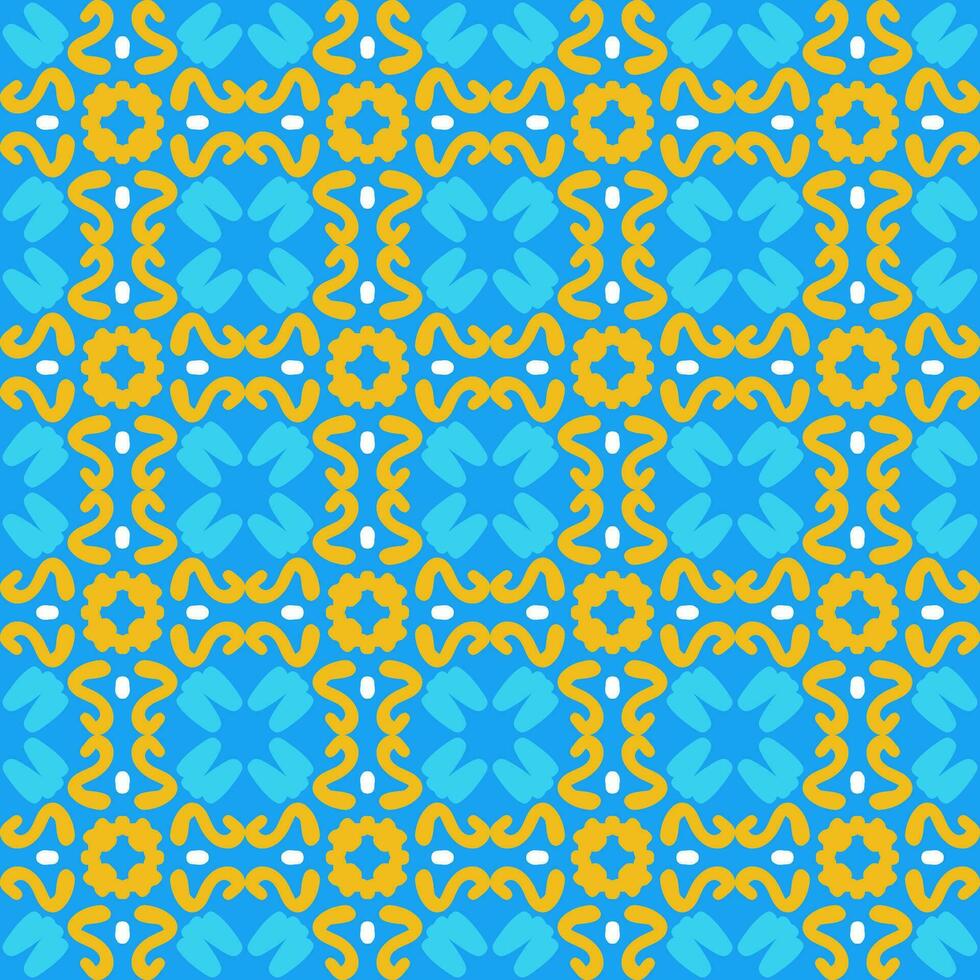 Blau Gelb Orange Mandala Kunst nahtlos Muster Blumen- kreativ Design Hintergrund Vektor Illustration