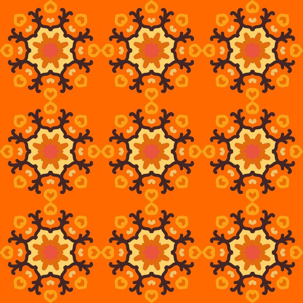 sömlös mönster orange gul mandala blommig kreativ design vektor illustration bakgrund