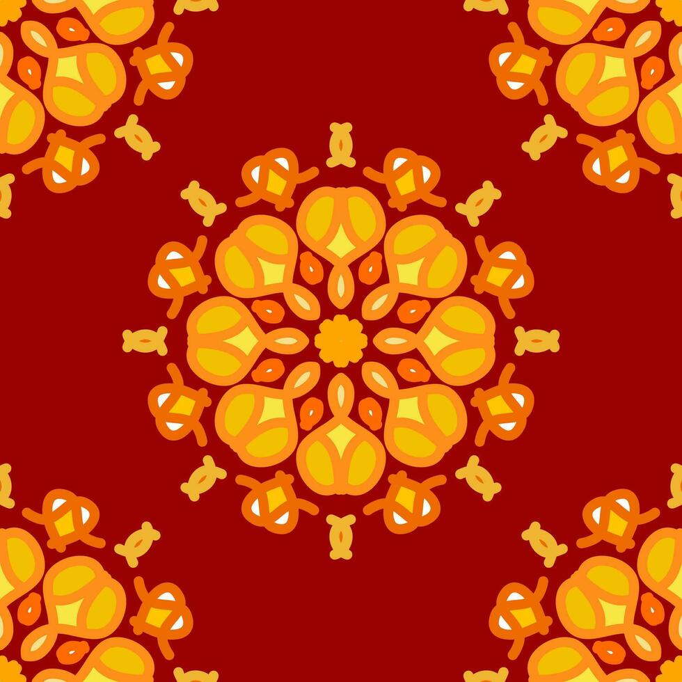 nahtlos Muster Gelb rot Sanft Rose kastanienbraun Jahrgang Blumen- Blume Mandala Innere eben Design Burgund Hintergrund Vektor Illustration