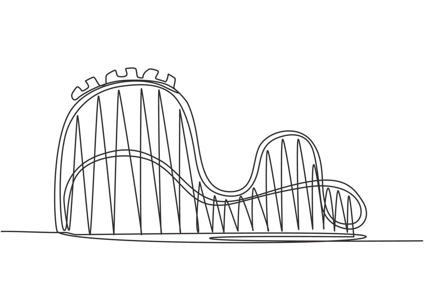 einzelne durchgehende Strichzeichnung einer Achterbahn in einem Vergnügungspark mit einer Bahn hoch in den Himmel. Kirmes-Festspiel im Outdoor-Konzept. eine Linie zeichnen Grafikdesign-Vektor-Illustration. vektor