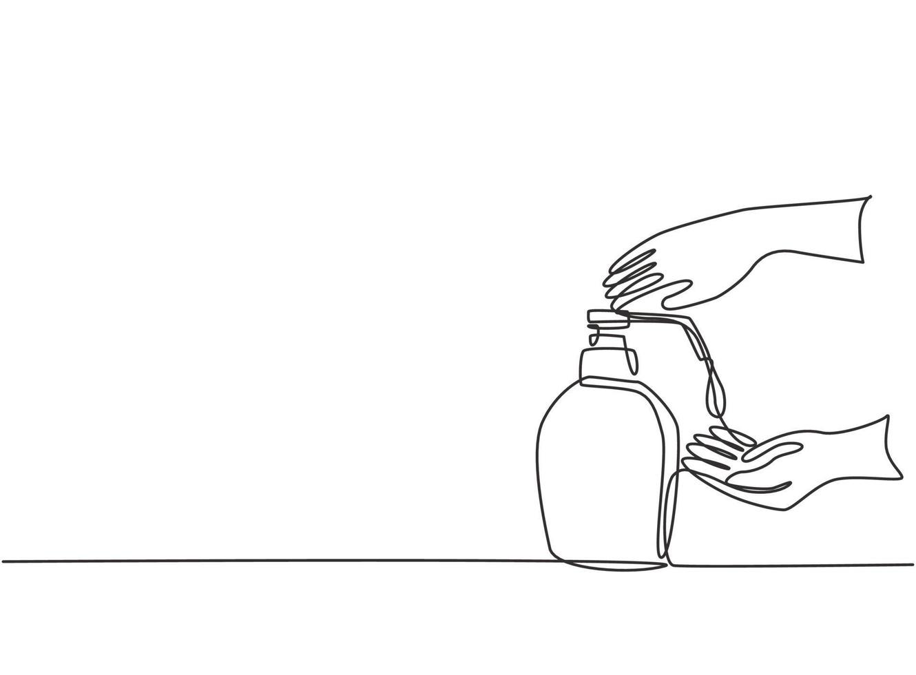 enda kontinuerlig linje ritning hand sanitizer flaskor som innehåller rengöringsvätskor som alkohol för att rengöra händer från bakterier, bakterier, virus. dynamisk en linje rita grafisk design vektor illustration.