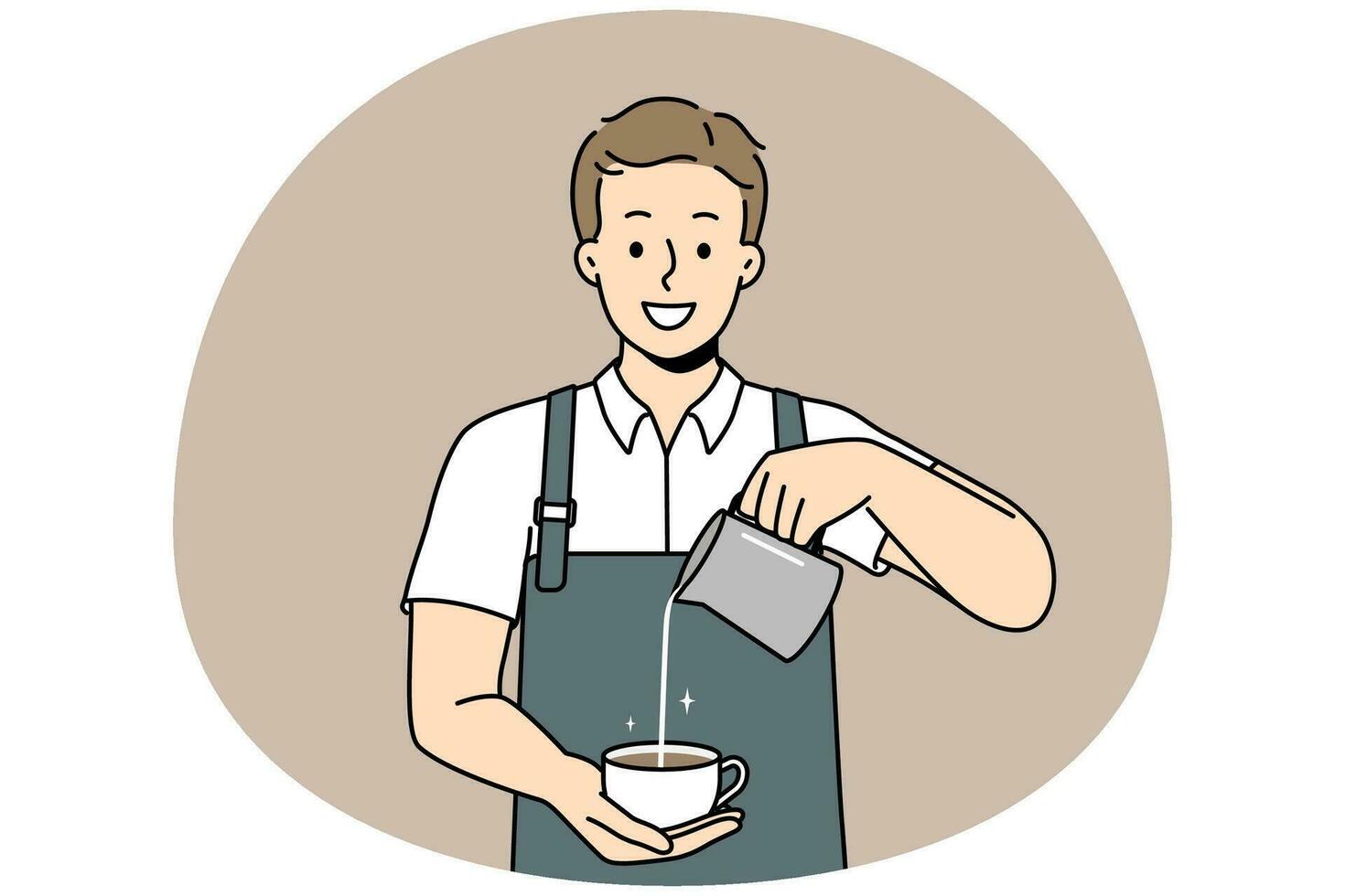 lächelnd männlich Barista machen Kaffee im Tasse vektor