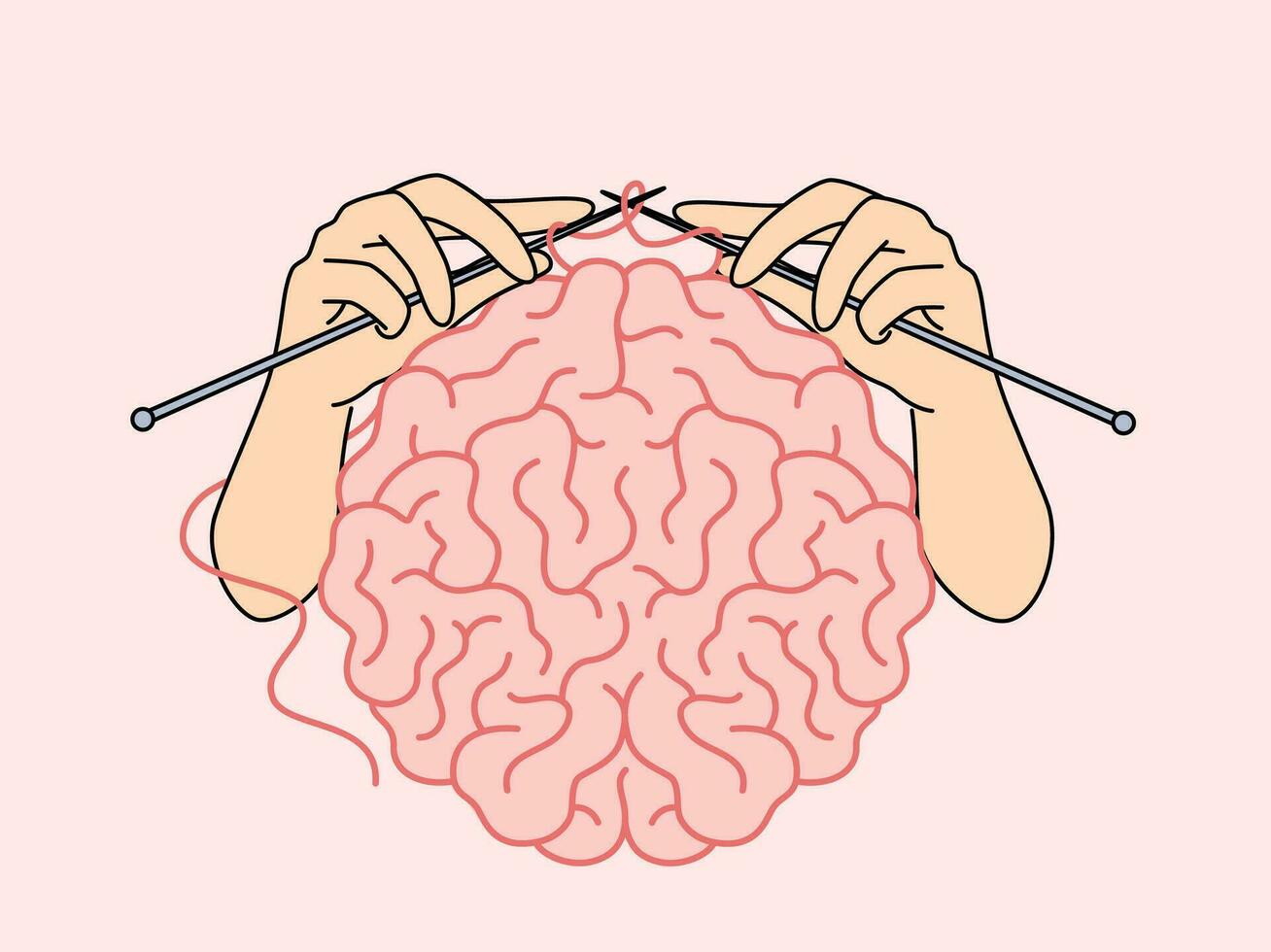 Mensch Gehirn und Hände mit Stricken Nadeln, wie Metapher zum intellektuell Entwicklung vektor