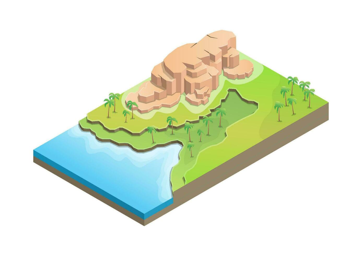 isometrisk tropisk strand med klippig berg vektor