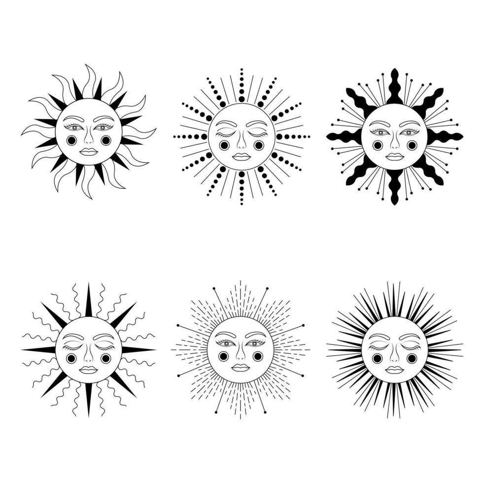 Sol. uppsättning av himmelsk mystisk esoterisk magi Sol. vektor