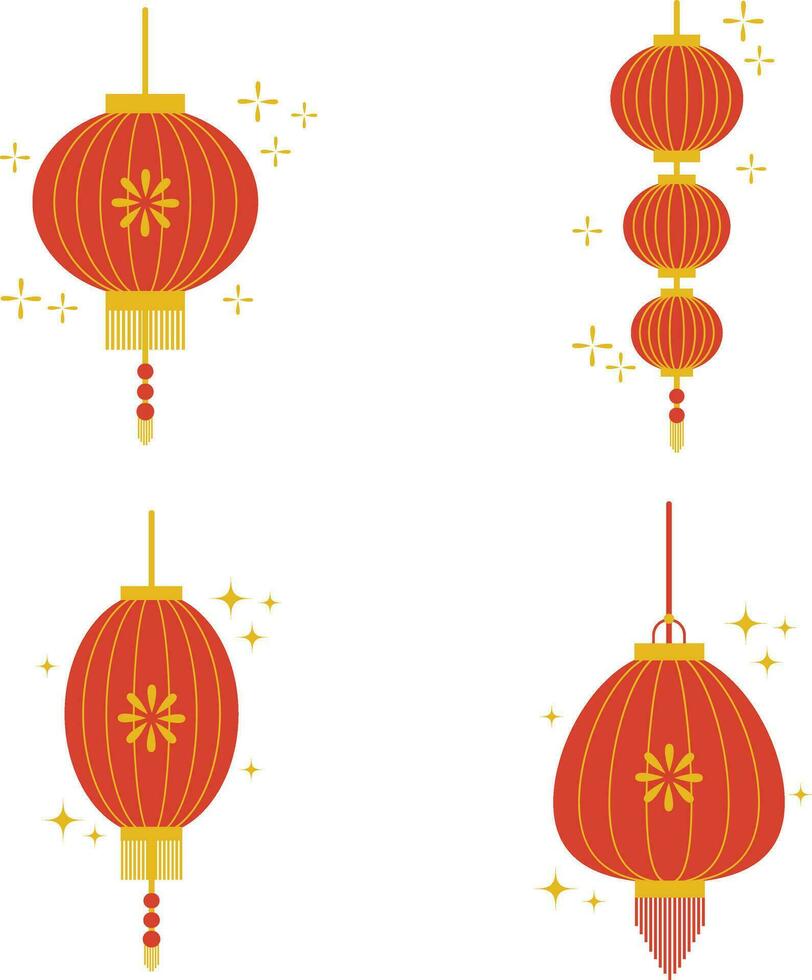 Laterne Chinesisch Neu Jahr Satz. isoliert auf Weiß Hintergrund. Vektor Illustration.