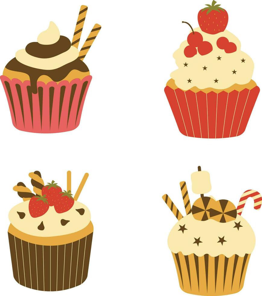 uppsättning av muffin efterrätt illustration. med söt tecknad serie design och form. isolerat vektor ikon.