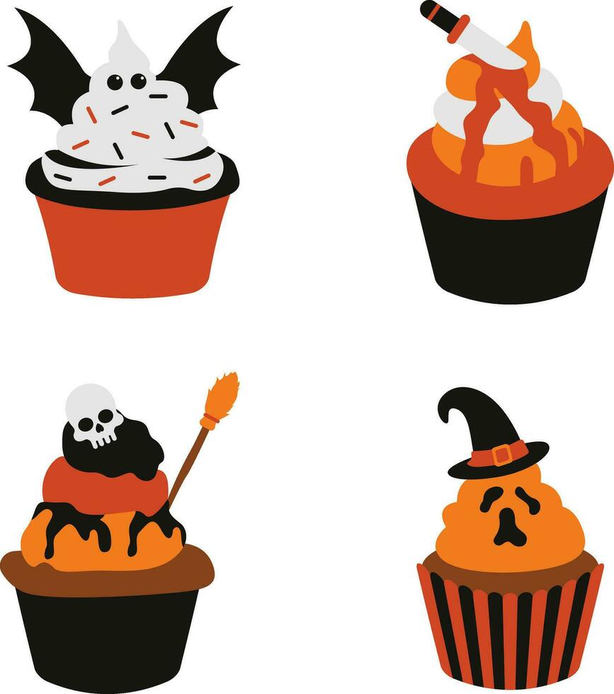 Sammlung von Halloween Cupcake Illustration. mit gespenstisch Karikatur Design Konzept. isoliert Vektor Symbol.