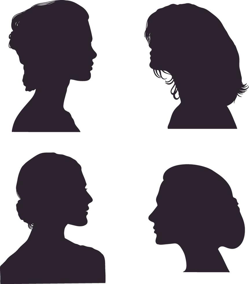 Frau Kopf Silhouette Satz. mit eben Design. isoliert schwarz Vektor Illustration.