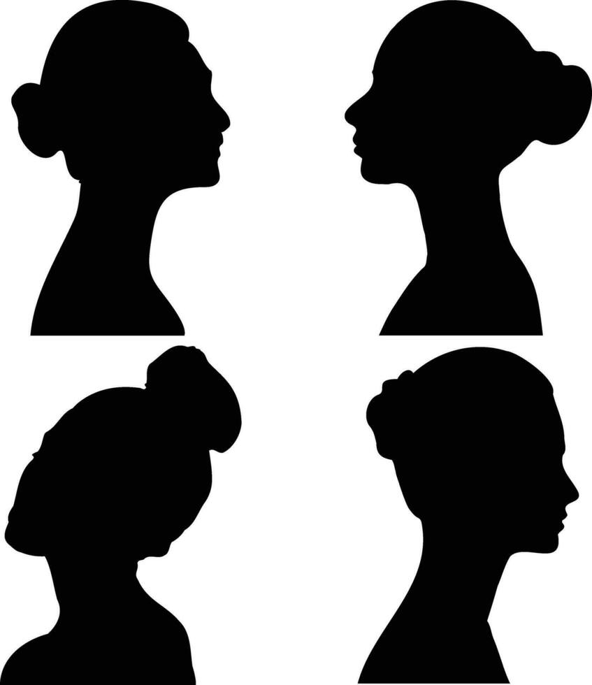 Frau Kopf Silhouette im eben Design Stil. isoliert auf Weiß Hintergrund. Vektor Illustration.