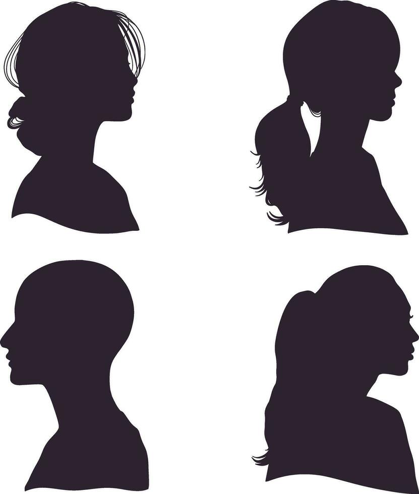 Frau Kopf Silhouette Satz. mit eben Design. isoliert schwarz Vektor Illustration.