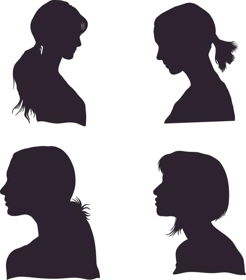 Frau Kopf Silhouette Satz. mit eben Design. isoliert schwarz Vektor Illustration.