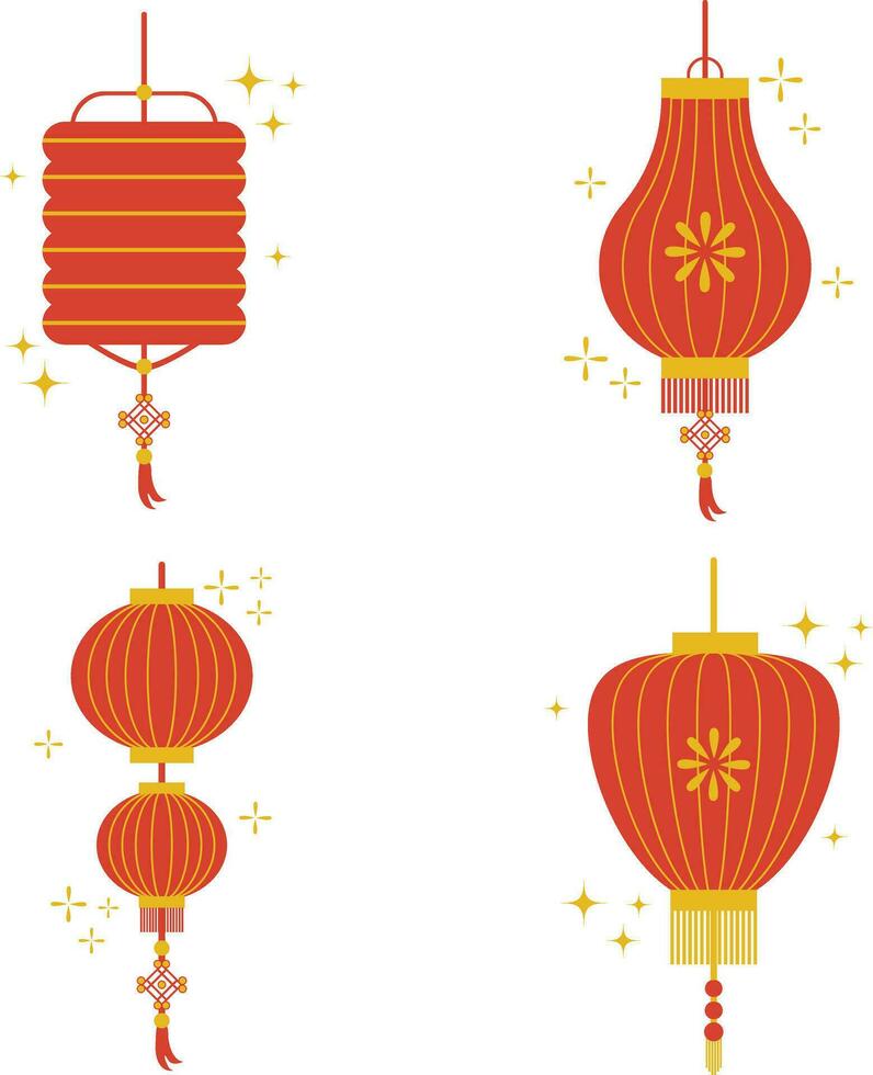 Laterne Chinesisch Neu Jahr Satz. isoliert auf Weiß Hintergrund. Vektor Illustration.