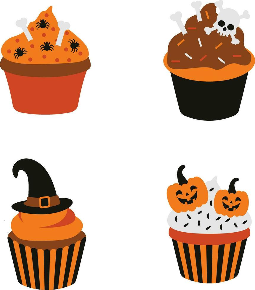 samling av halloween muffin illustration. med läskigt tecknad serie design begrepp. isolerat vektor ikon.