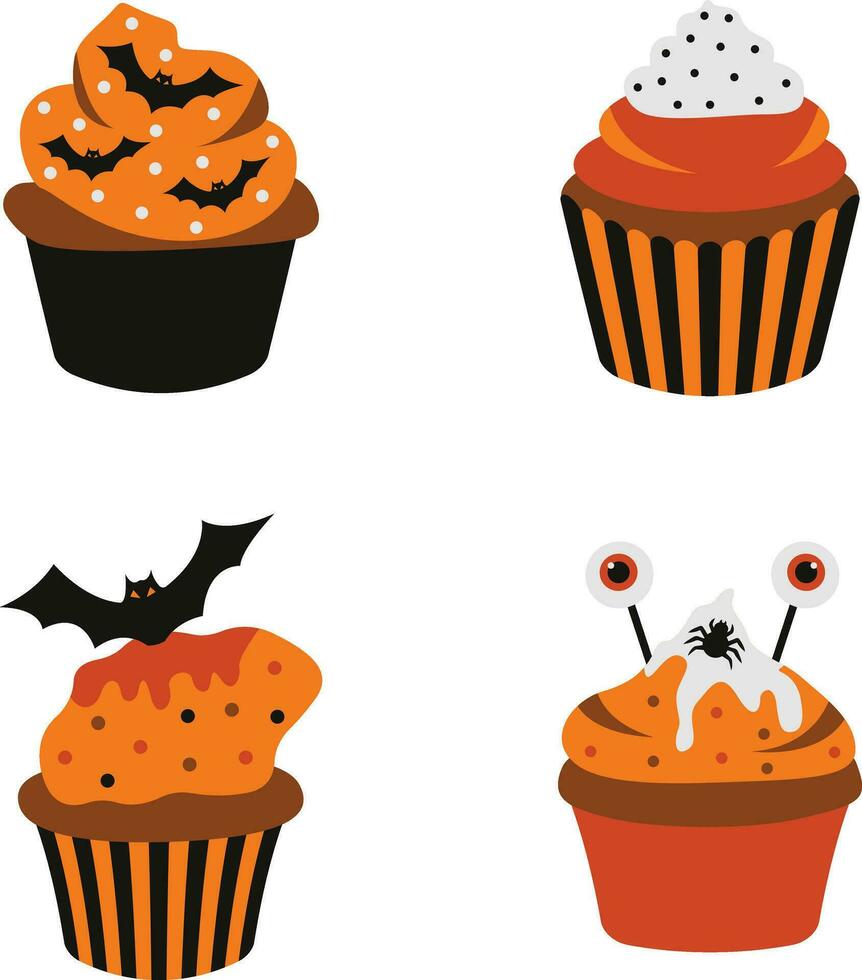 samling av halloween muffin illustration. med läskigt tecknad serie design begrepp. isolerat vektor ikon.