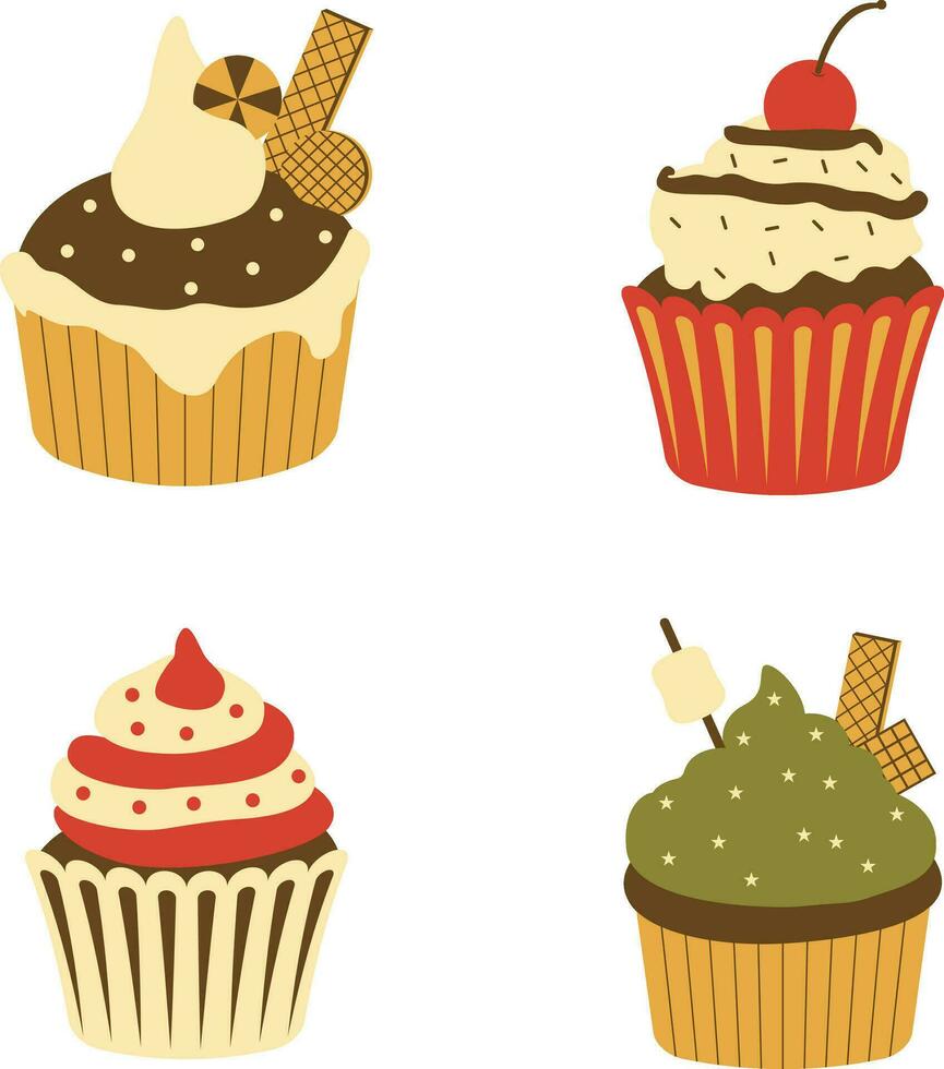 uppsättning av muffin efterrätt illustration. med söt tecknad serie design och form. isolerat vektor ikon.