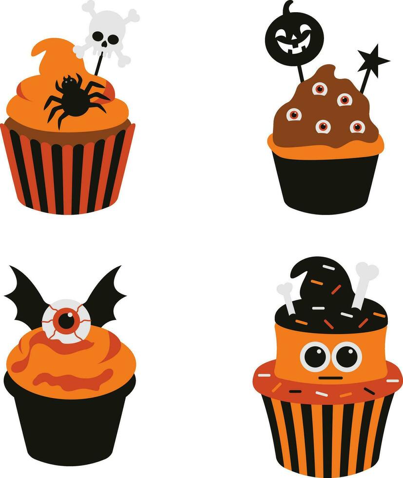 samling av halloween muffin illustration. med läskigt tecknad serie design begrepp. isolerat vektor ikon.