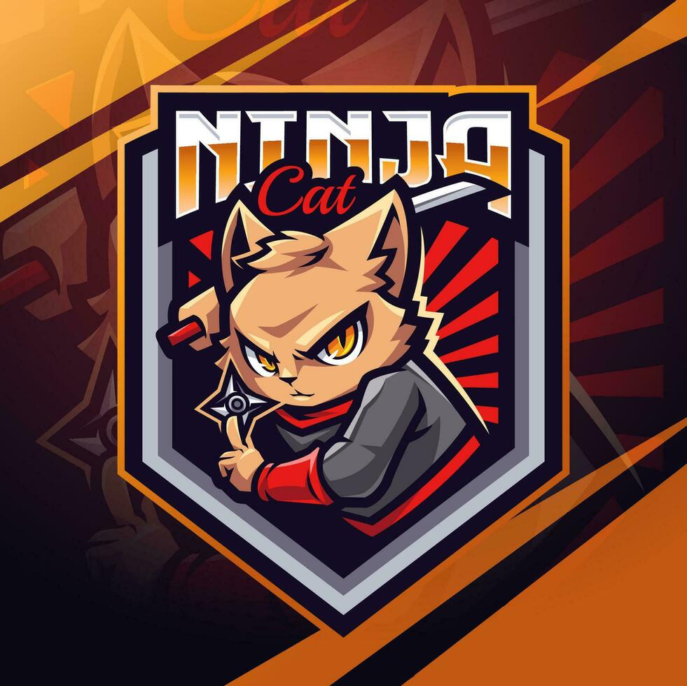 ninja katt esport maskot logotyp design vektor